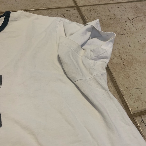 💙 Vintage Nike V-Neck Ringer T-Shirt - White with Black Trim - XL - Made in USA - Picture 4 of 10